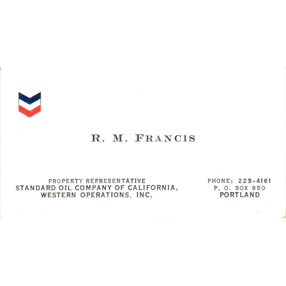 R.M. Francis Portland Standard Oil Of California Vintage Business Card SD8-B21