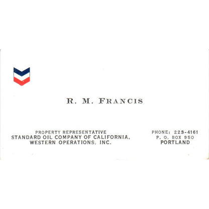 R.M. Francis Portland Standard Oil Of California Vintage Business Card SD8-B21