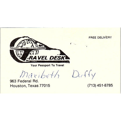 Travel Desk Maribeth Duffy Houston Texas Vintage Business Card SB4-B6