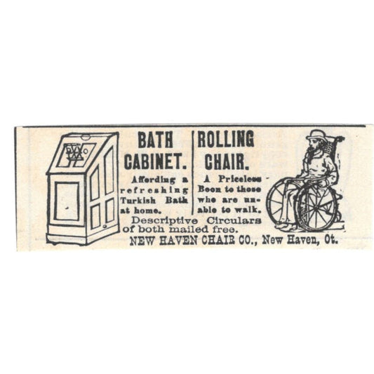 Bath Cabinet Wheelchair New Haven Chair Co CT c1890 Victorian Ad AE8-CH11