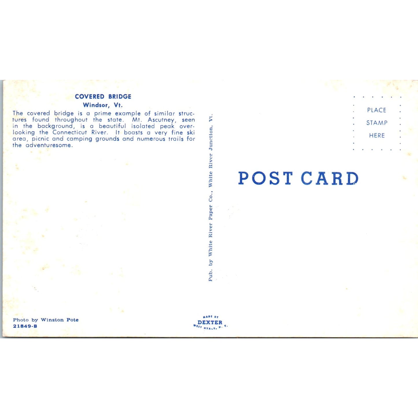 Covered Bridge Mt Ascutney Connecticut River Windsor VT Vintage Postcard PD2