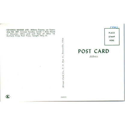 Athens County 1 Glouster Ohio Vintage Covered Bridge Postcard PC16