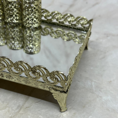 Vintage Lipstick Holder Gold Tone Filigree Ornate Vanity 4 Tubes 4x8” TJ4