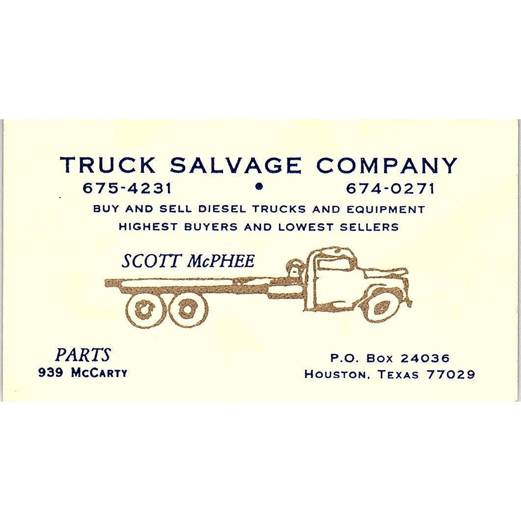 Truck Salvage Company Scott McPhee Houston Vintage Business Card SD9-B13