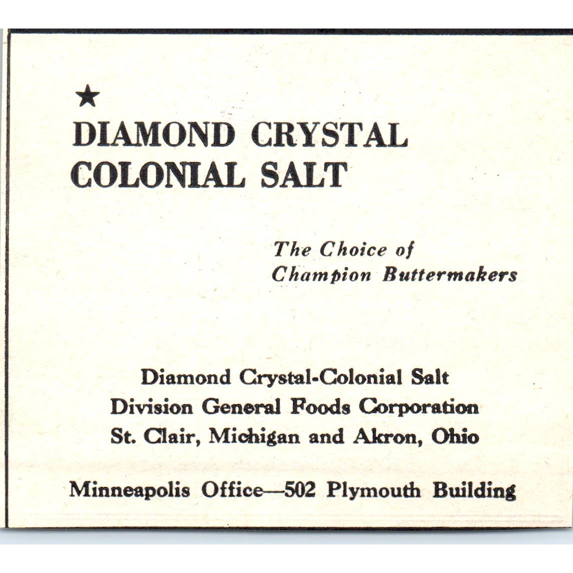 Jacks Mfg Co St Paul Diamond Crystal Colonial Salt General Foods 1953 Ad AE9-DC2