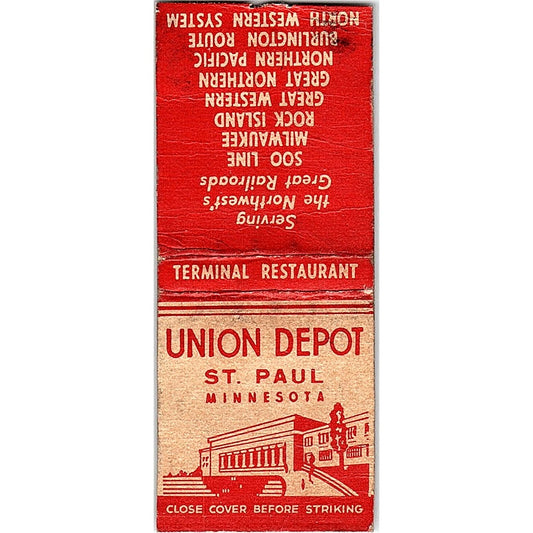 Union Depot Terminal Restaurant St. Paul MN Vintage Matchbook Cover SC7-Y10