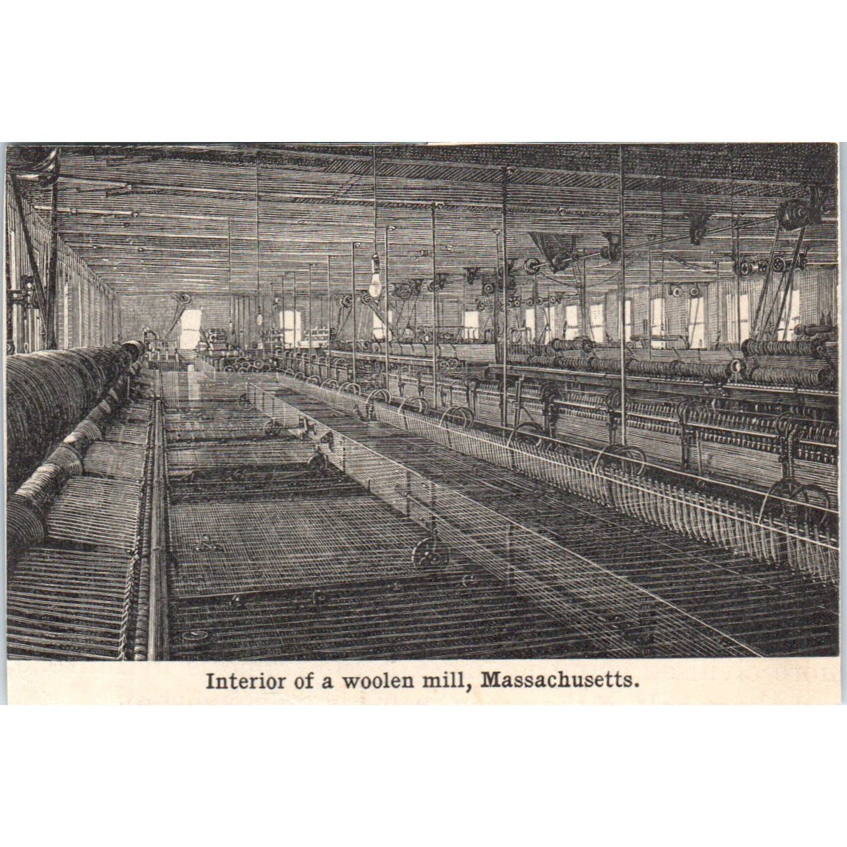 Interior of a Woolen Mill in Massachusetts 1901 Engraving AF2-P2