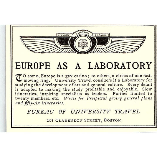 Europe as a Laboratory Bureau of University Travel Boston - 1904 Ad AF5-6