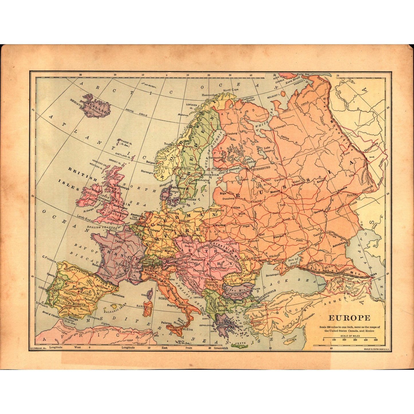 Map of Europe German Empire Britain Russia France Spain 1901 Map V14-1
