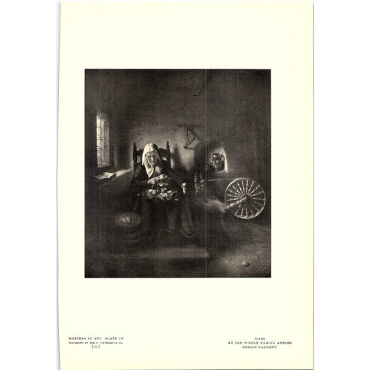 An Old Woman Paring Apples - Maes - 1908 Litho Art Print AF5-5