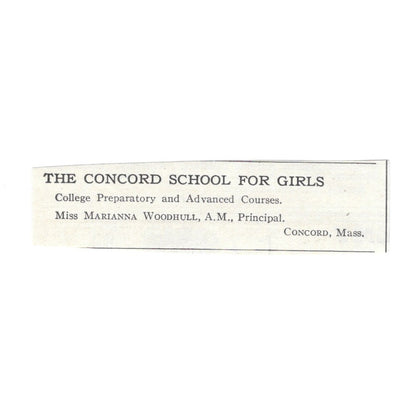 The Concord School For Girls MA Miss Mariana WoodHull, A.M. c1920 Ad AG4-S6