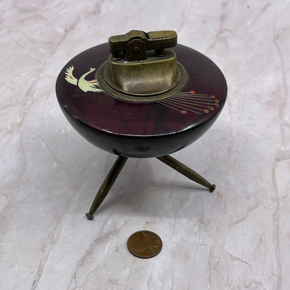 1950s Atomic Cherrywood Japan Flying Saucer Pedestal UFO Table Lighter TL5