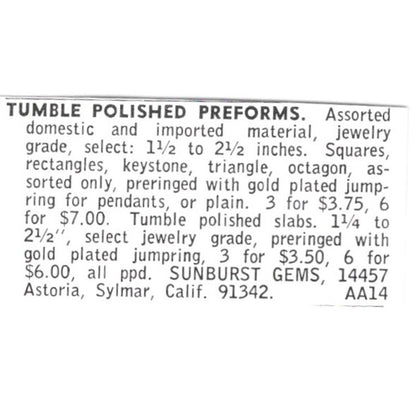Sunburst Gems Polished Performs Sylmar California 1972 Ad AF8-S10