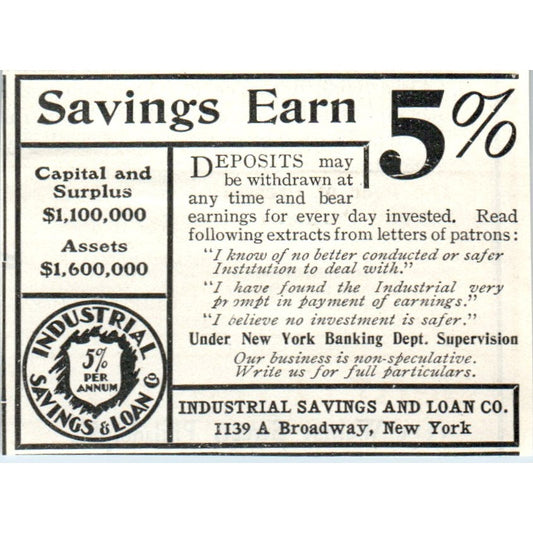 Industrial Savings and Loan Co Broadway New York 1903 Magazine Ad AF7-E4