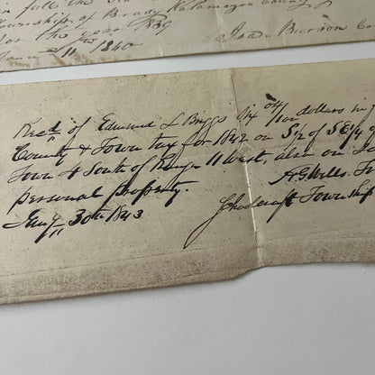 Edmund L. Briggs Brady Twp MI 1840-1844 Lot of 3 Original Handwritten Stubs K23