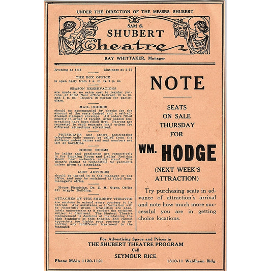 Sam S. Shubert Theatre Notes Ray Whittaker 1929 Kansas City Ad AG6-7