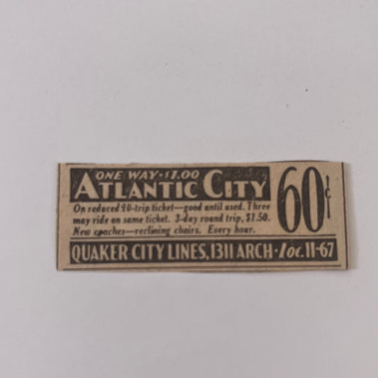 Quaker City Lines Atlantic City Philadephia PA 1931 Newspaper Ad SAG4-S13