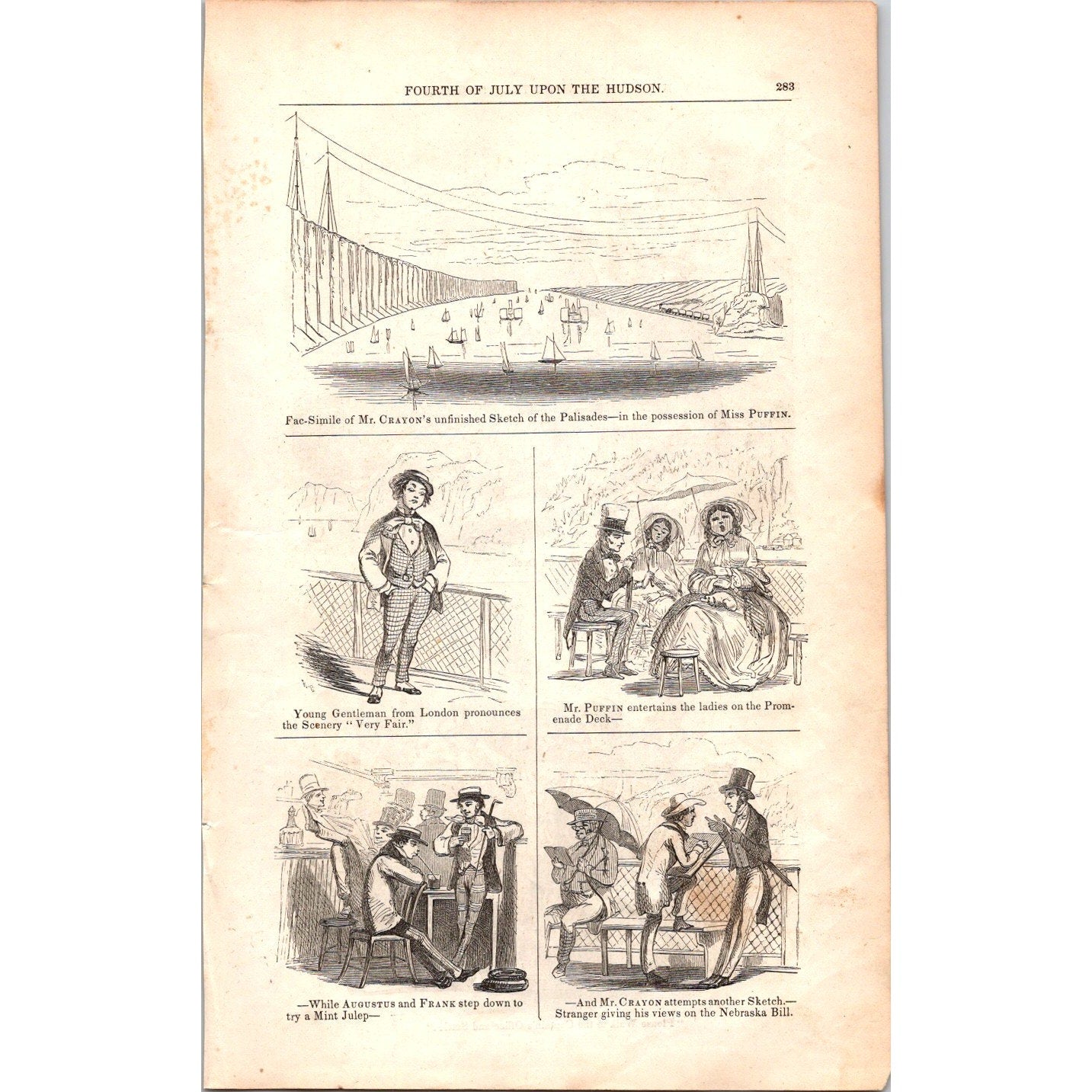 Fourth of July on the Hudson Illustrated - 3 Pages 1854 Article I19