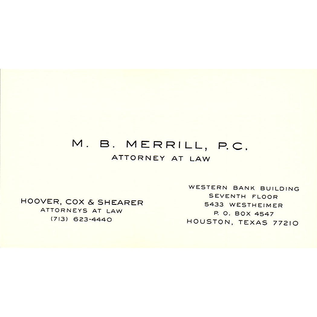 M.B. Merrill P.C. Attorney Houston Vintage Business Card SE3-B12