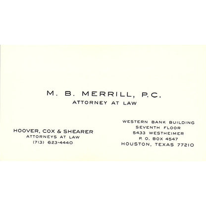 M.B. Merrill P.C. Attorney Houston Vintage Business Card SE3-B12