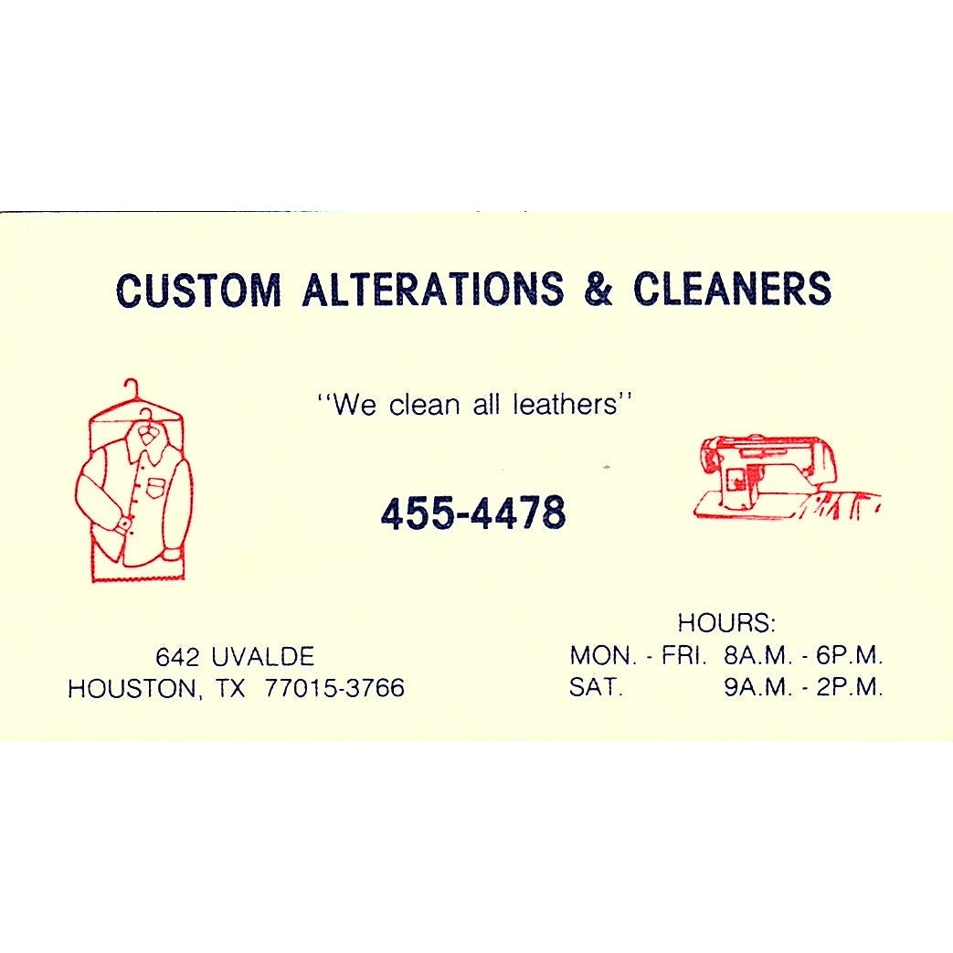 Custom Alterations & Cleaners Houston TX Vintage Business Card SSB4-B12