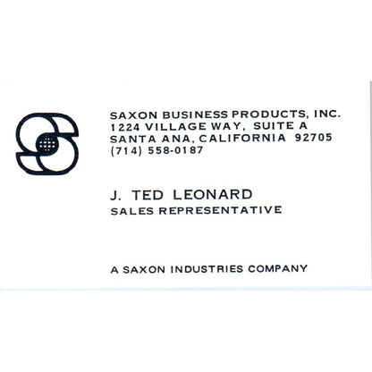 J. Ted Leonard Saxon Business Products Santa Ana CA Vintage Business Card SE3-B5