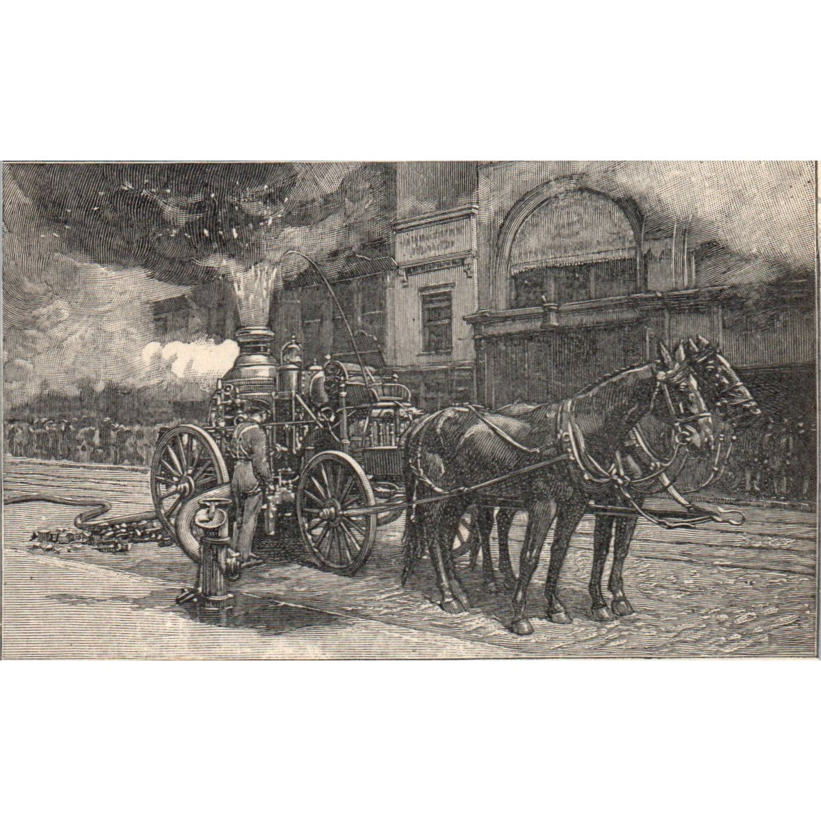 A Horse Drawn Steam Fire Engine 1901 Engraving AF2-P1