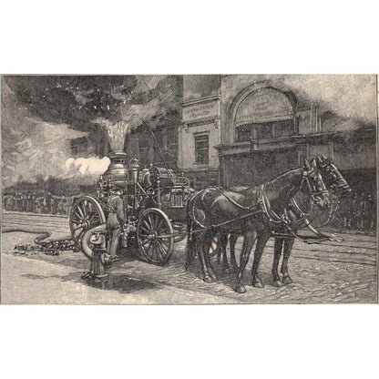 A Horse Drawn Steam Fire Engine 1901 Engraving AF2-P1