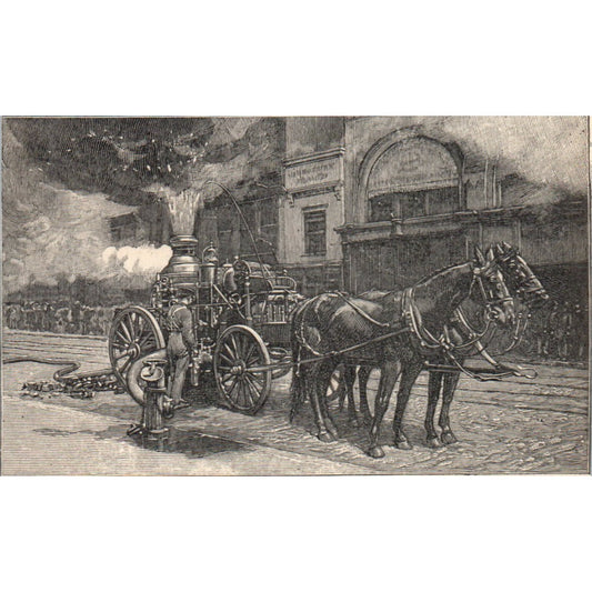 A Horse Drawn Steam Fire Engine 1901 Engraving AF2-P1