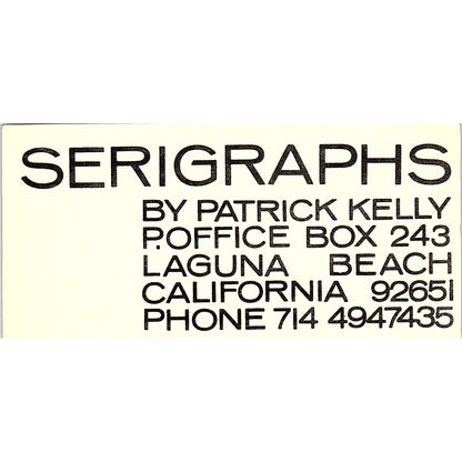 Serigraphs by Patrick Kelly Laguna Beach CA Vintage Business Card TH2-B1