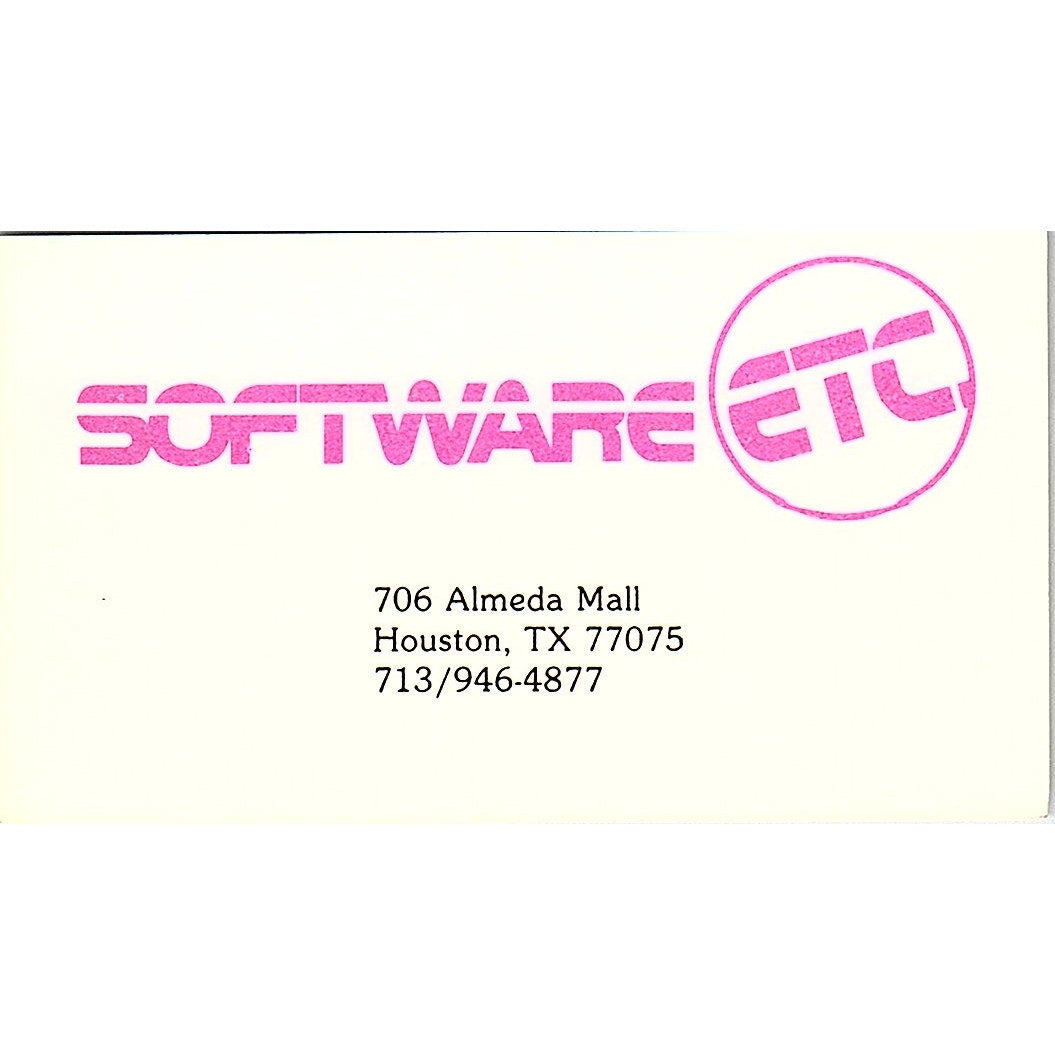 Software Etc 706 Almeda Mall Houston TX Vintage Business Card SD9-B2