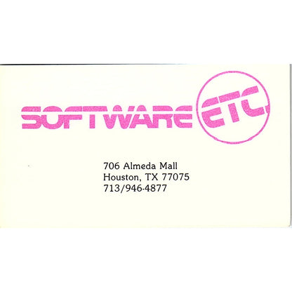 Software Etc 706 Almeda Mall Houston TX Vintage Business Card SD9-B2