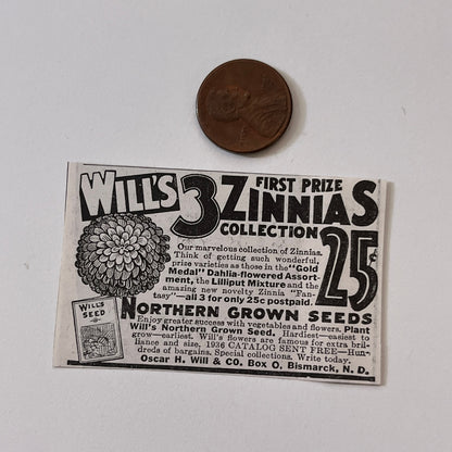 Oscar H. Will & Co. Will's 3 Zinnias Collection Bismarck ND 1936 Ad SAG4-M4
