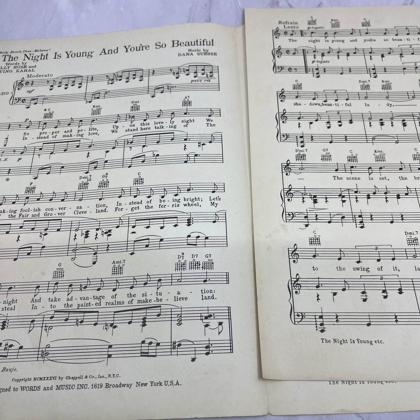 1936 The Night is Young and You're So Beautiful Casa Mañana Sheet Music V14-1