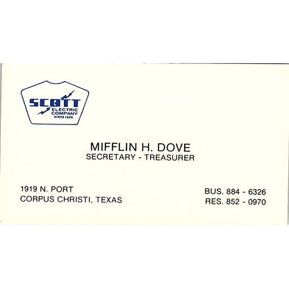 Scott Electric Company Mifflin H. Dove Corpus Christi TX Business Card SF3-B5