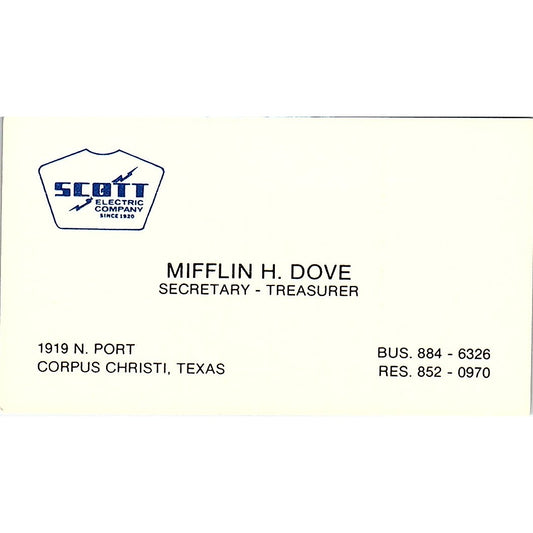 Scott Electric Company Mifflin H. Dove Corpus Christi TX Business Card SF3-B5