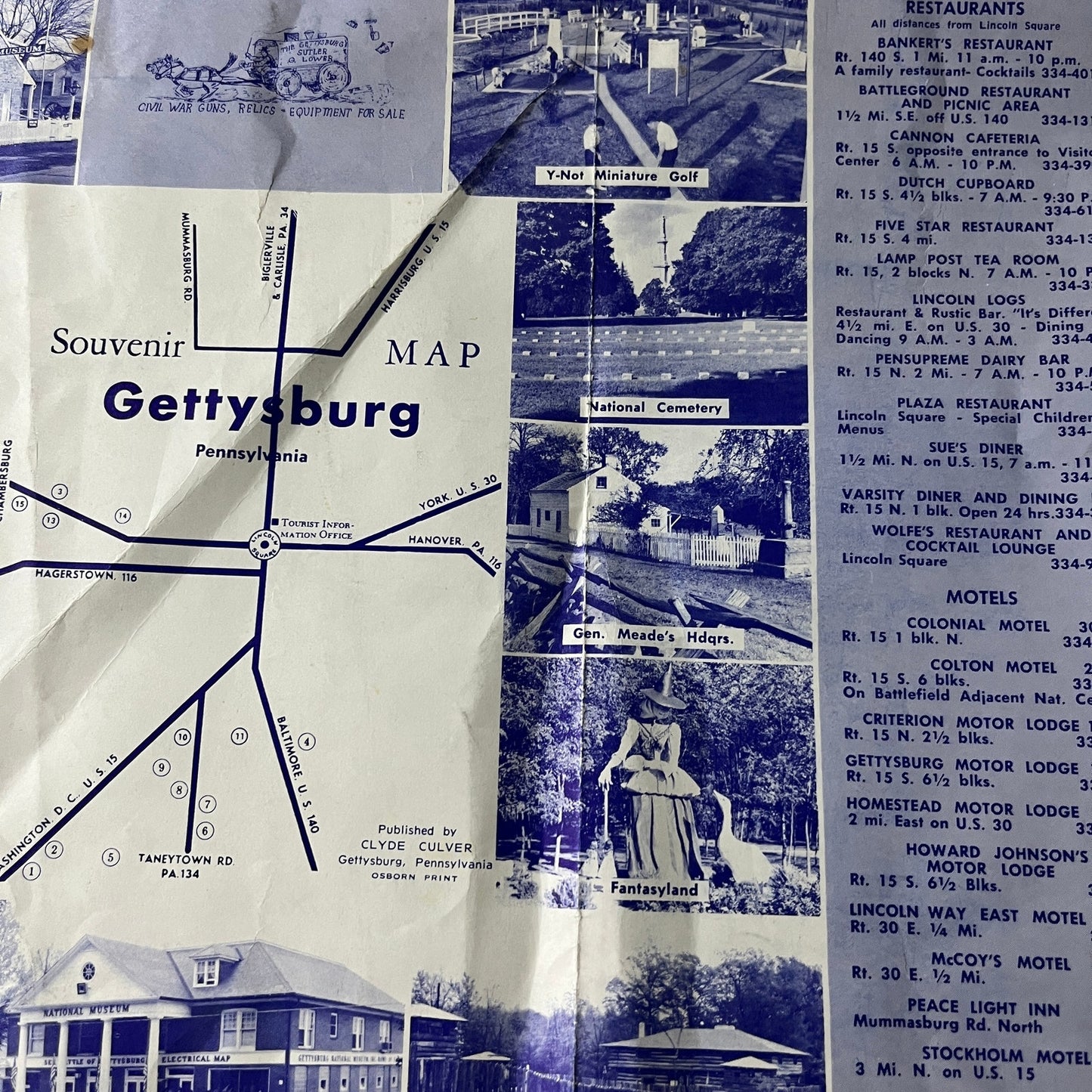 Vintage Gettysburg Fold Out Souvenir Map & Travel Guide Travel Brochure TH2-TB2