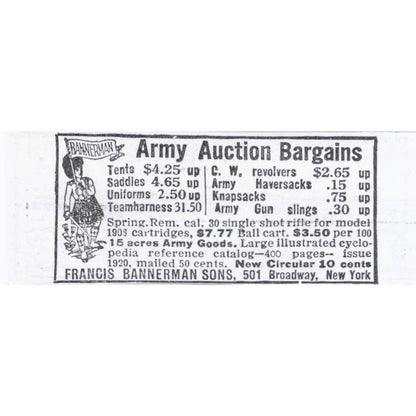 Army Auctions Francis Bannerman Bros NY c1918 Original Advertisement AE5-SA10