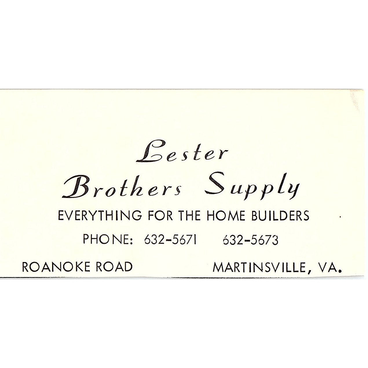 Lester Brothers Supply Roanoke Road Martinsville VA 1960s Ad AG2-M4