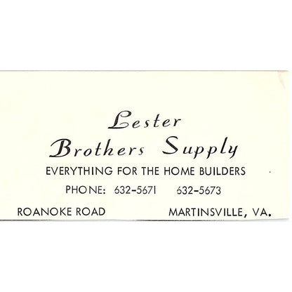 Lester Brothers Supply Roanoke Road Martinsville VA 1960s Ad AG2-M4
