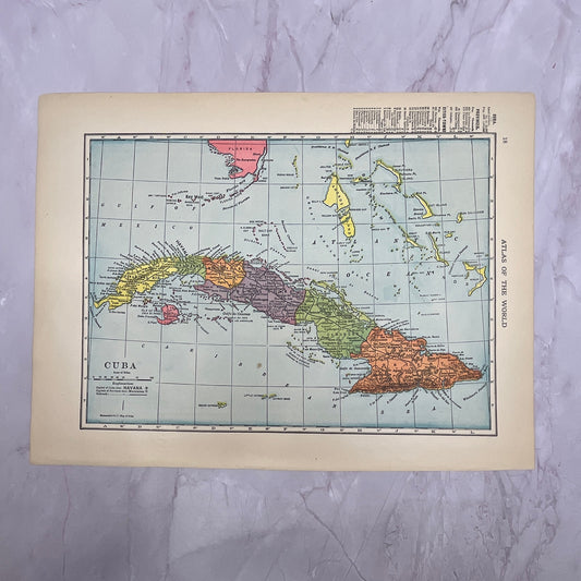 Map of Cuba and The West Indies Double Sided 1910 Print V14-7