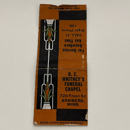 D.E. Whitney's Funeral Chapel Brainerd MN Vintage Matchbook TB6-MB2-14