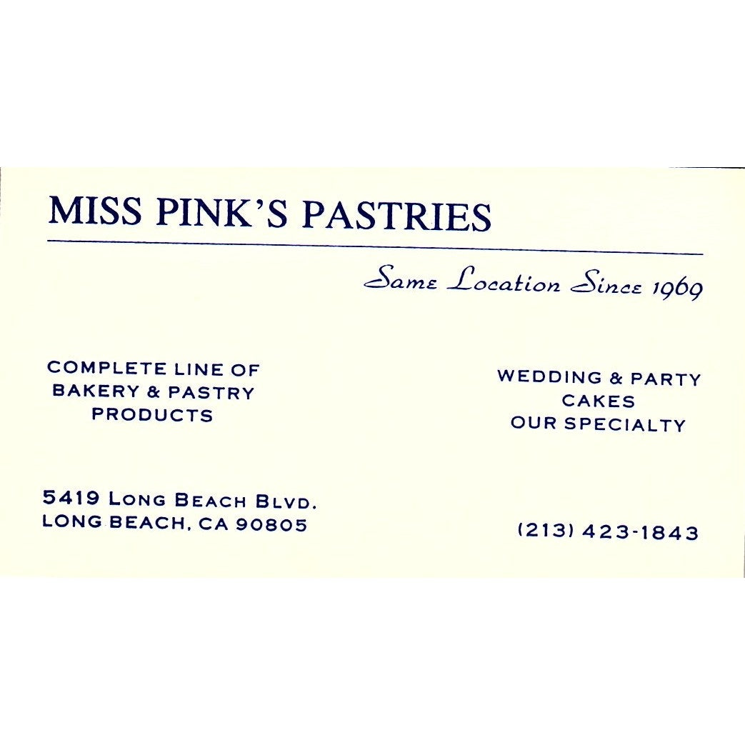 Miss Pink's Pastries Long Beach Vintage Business Card SD9-B11