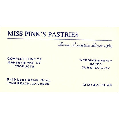 Miss Pink's Pastries Long Beach Vintage Business Card SD9-B11