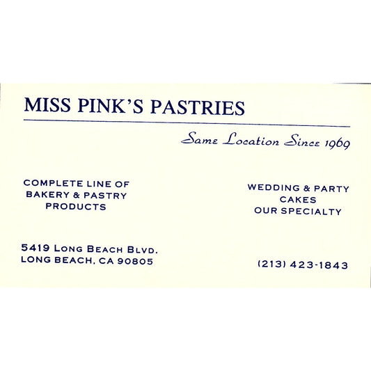Miss Pink's Pastries Long Beach Vintage Business Card SD9-B11