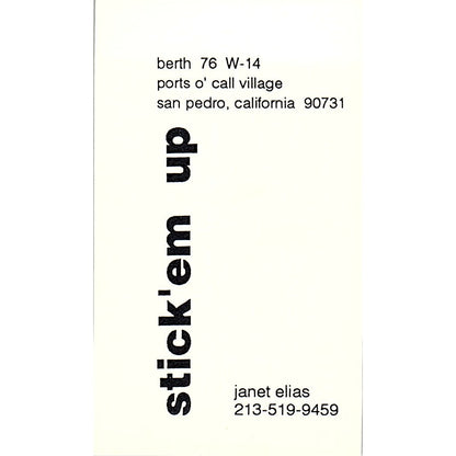 Stick'em up  Janet Elias San Pedro California Vintage Business Card SB4-B9