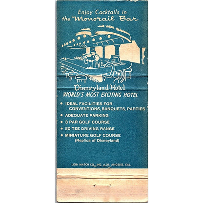 Disneyland Hotel Monorail Bar Anaheim CA Vintage Matchbook TB6-MB2-7