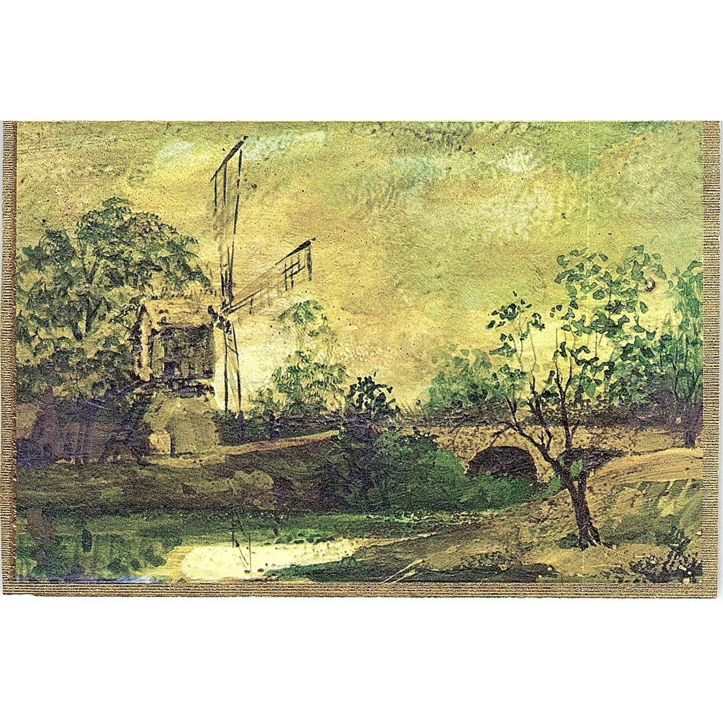 Country Windmill Scene Vintage Art Print 3x5 V12