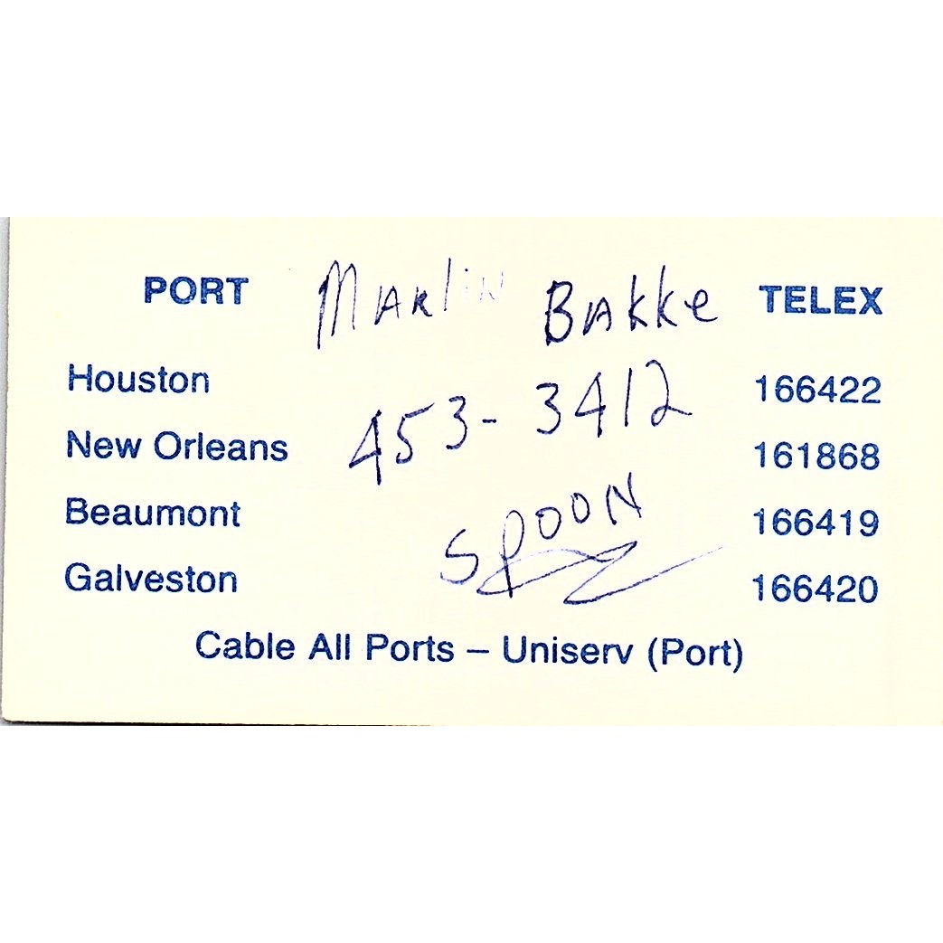Marion A Leonard Jr Universal Shipping Agencies Houston Business Card SC9-B2