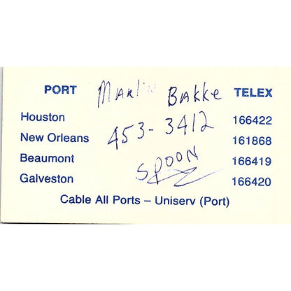 Marion A Leonard Jr Universal Shipping Agencies Houston Business Card SC9-B2